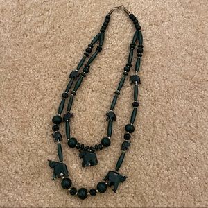 Dark Green Wooden Elephant Necklace